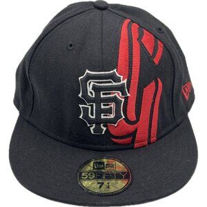 SF Giants New Era Hat Size 7 1/4 Rare BIG G Black Red Baseball Cap San Francisco